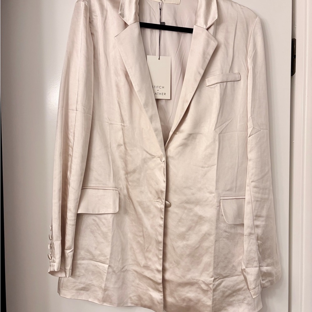 Elegant Off-White Satin Oversized Blazer
